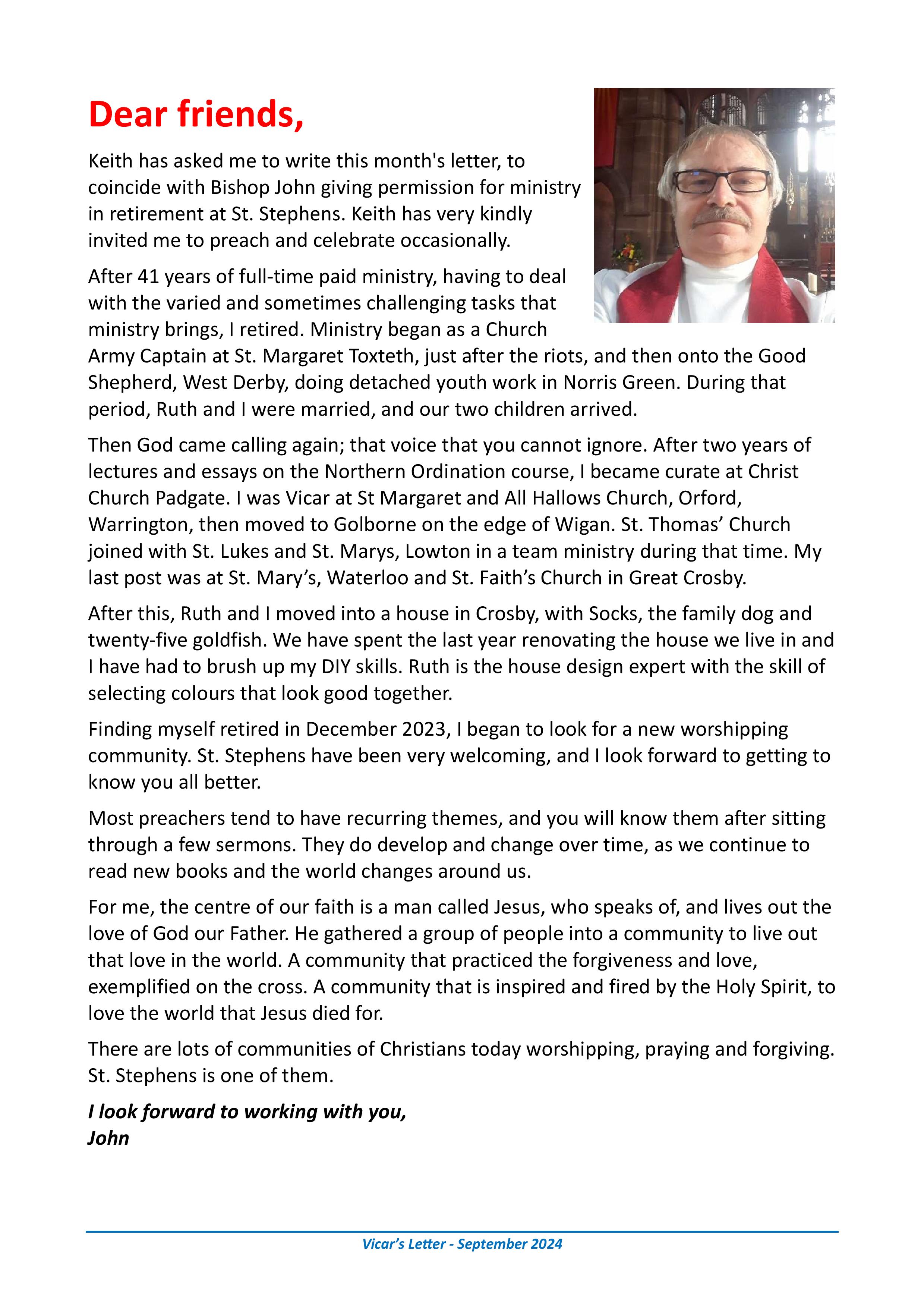 Vicar's Letter - September 2024